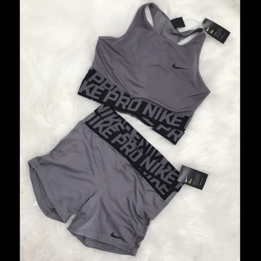 Nike Gray/Pewter Sports Bra & Shorts Set